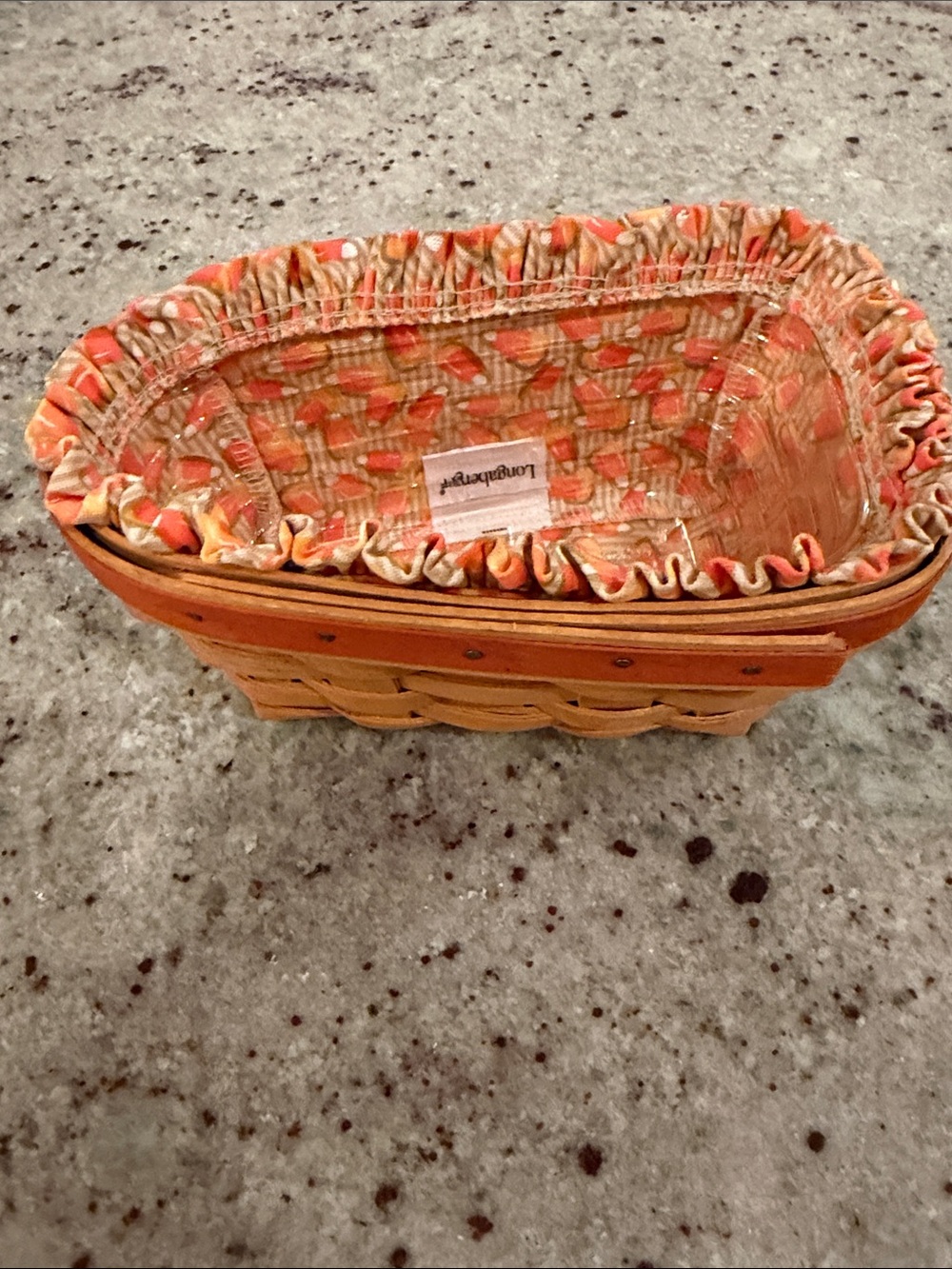 Longaberger Orange Patterned Fabric-Lined Woven Basket